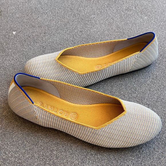 Rothy's The Flat Dandelion Triple Stitch Women 11.5 Shoe Yellow Grey White Flats - Picture 15 of 15